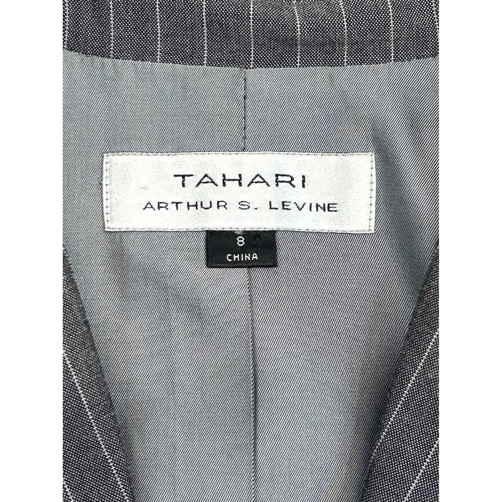 Tahari Pant Suit 8 Grey Pinstripe Arthur Levine Blazer Trousers Professional Set - Picture 6 of 14